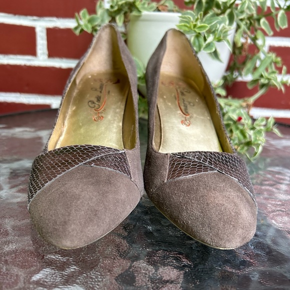 Poetic licence | brown suede wedge heels with golden snakeskin details | sz 6.5 - Picture 3 of 12